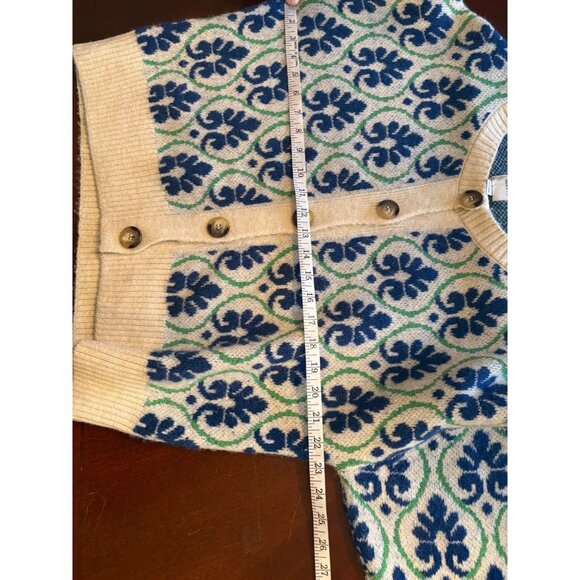 Anthropologie Maeve Small Floral Pop Graphic Intarsia Cardigan Cream/Blue/Green - Picture 10 of 14